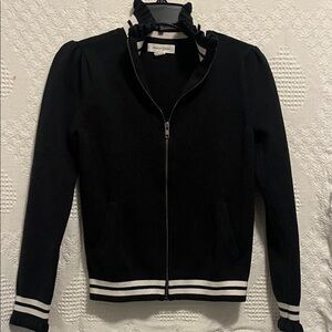 Treasure & Bond Ruffle Trim Track Jacket Soft Knit Charcoal Gray Full Zip size S